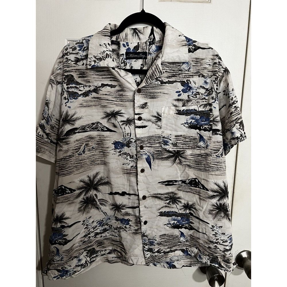 Milano Bay Mens Shirt‎ Size XL White Hawaiian Short Sleeve Button Up Vintage